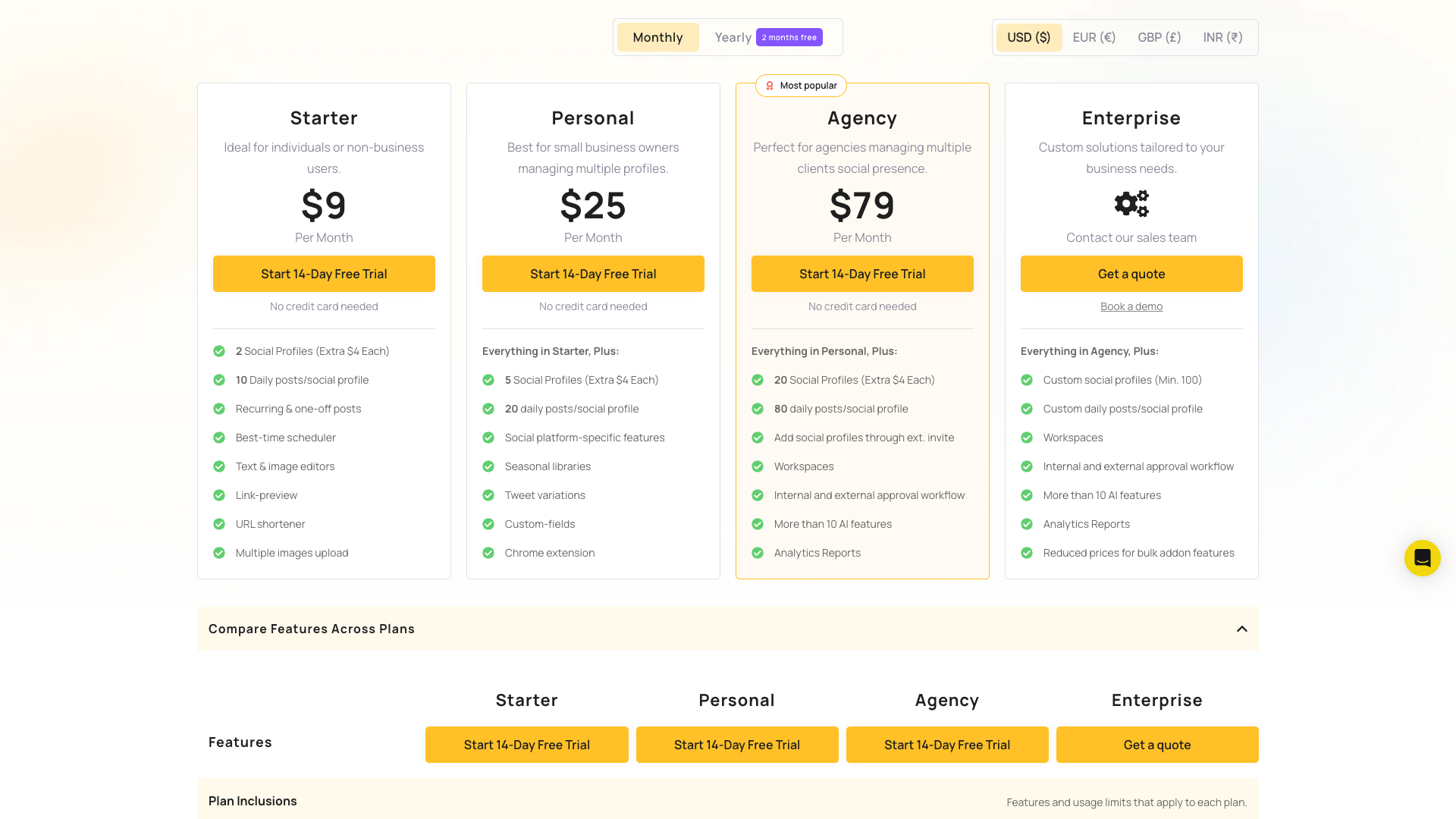 Pricing page showing plans for RecurPost