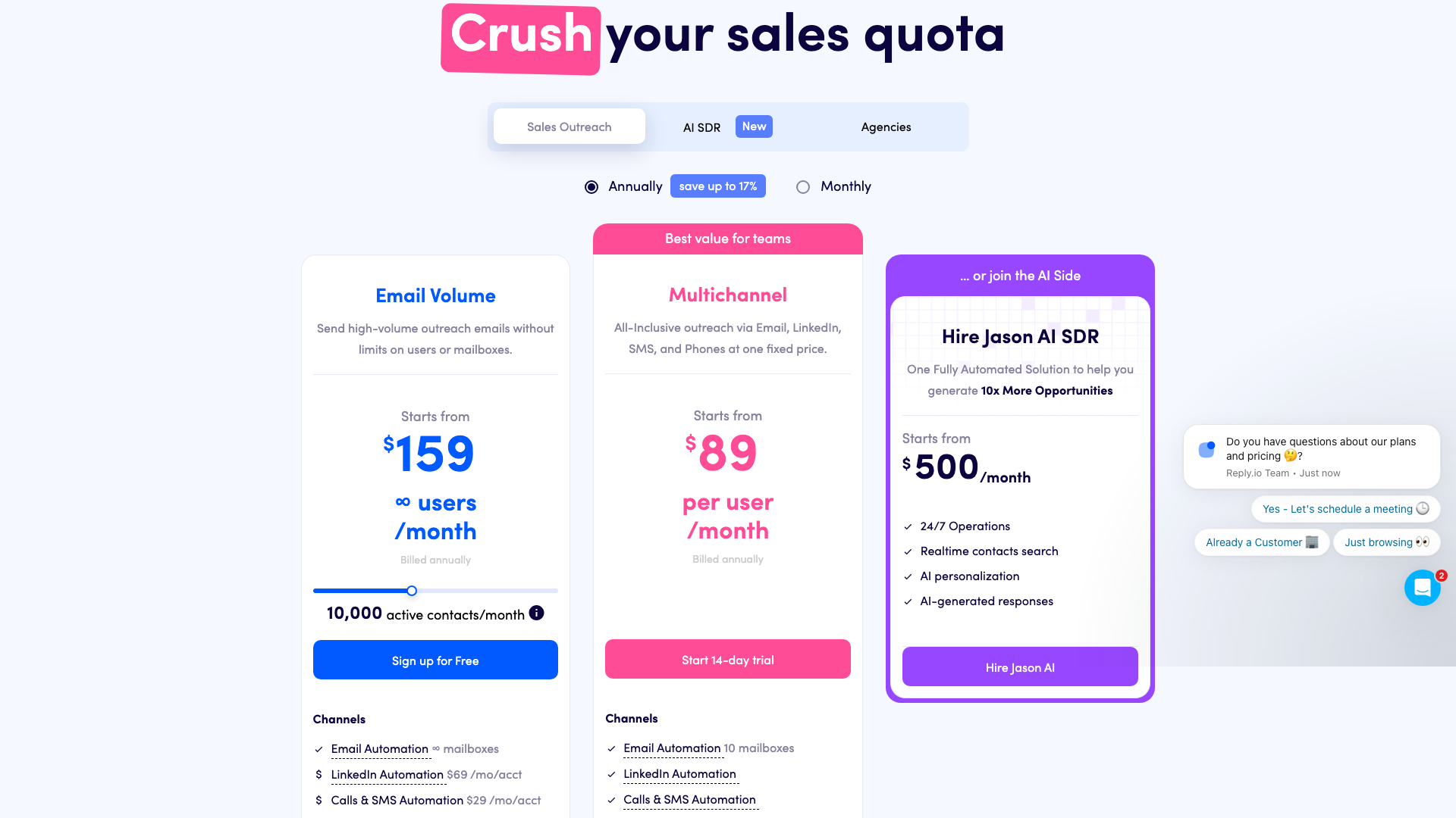Pricing page showing tiered pricing structure