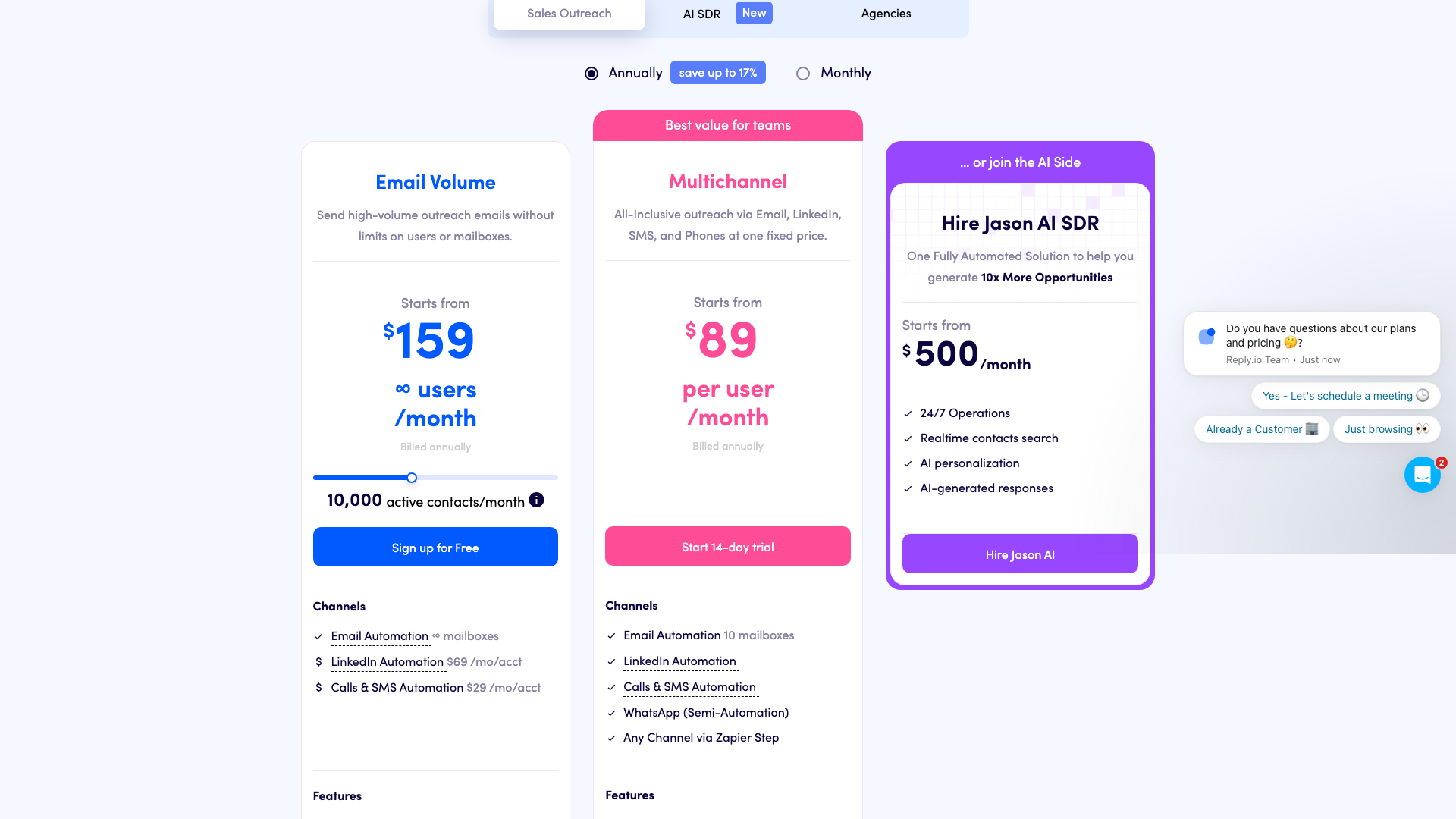 Pricing table showing plans