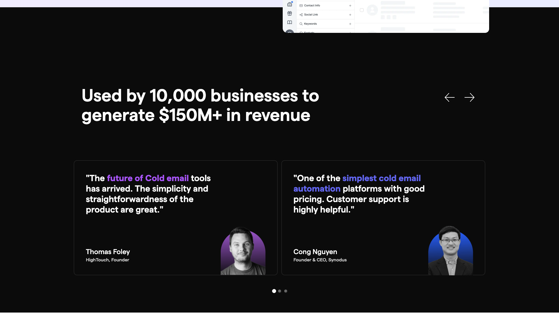 Email sequences feature section