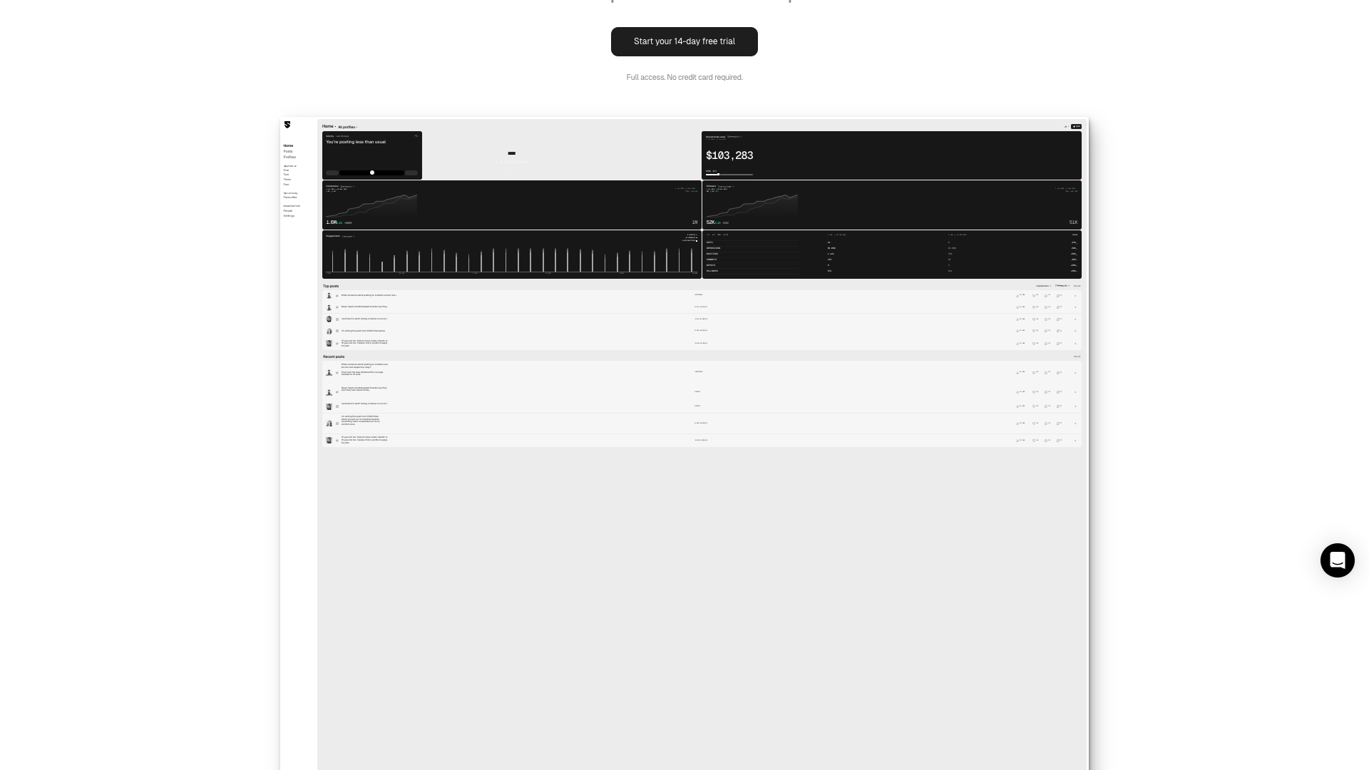 Dashboard interface showing structured account management