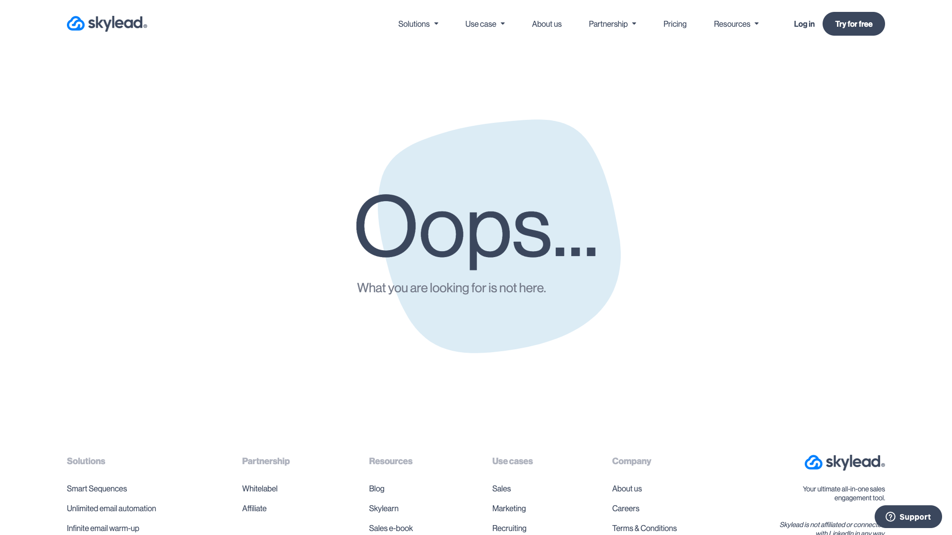 Solutions page detailing how Skylead automates outreach and helps teams learn their market