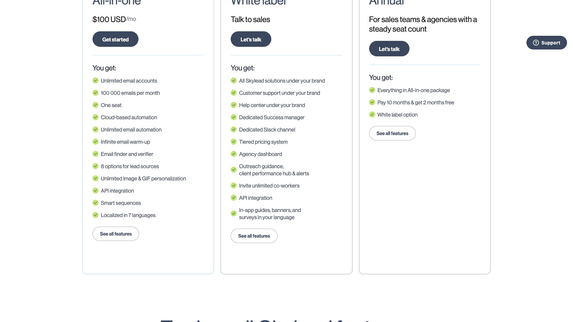 Pricing page showing subscription plans