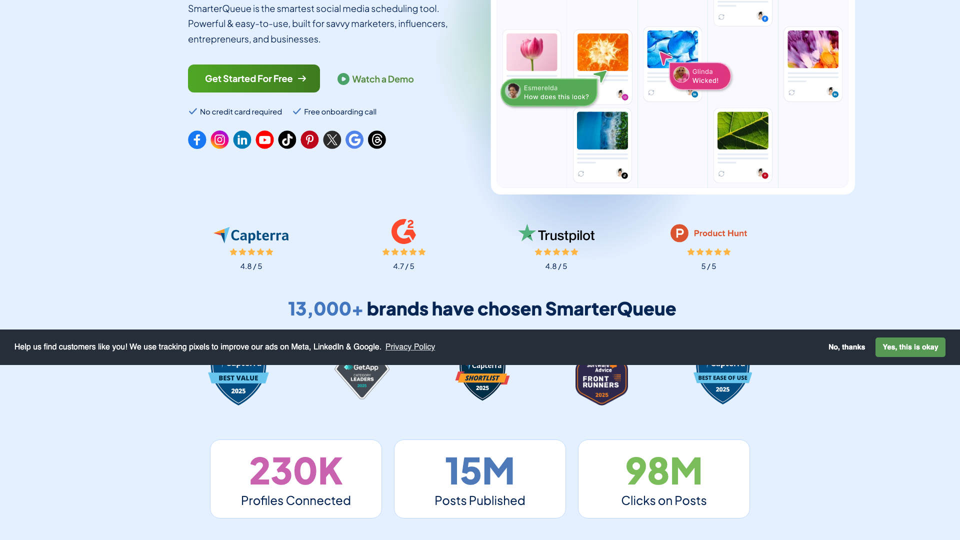 Content creation features section on homepage