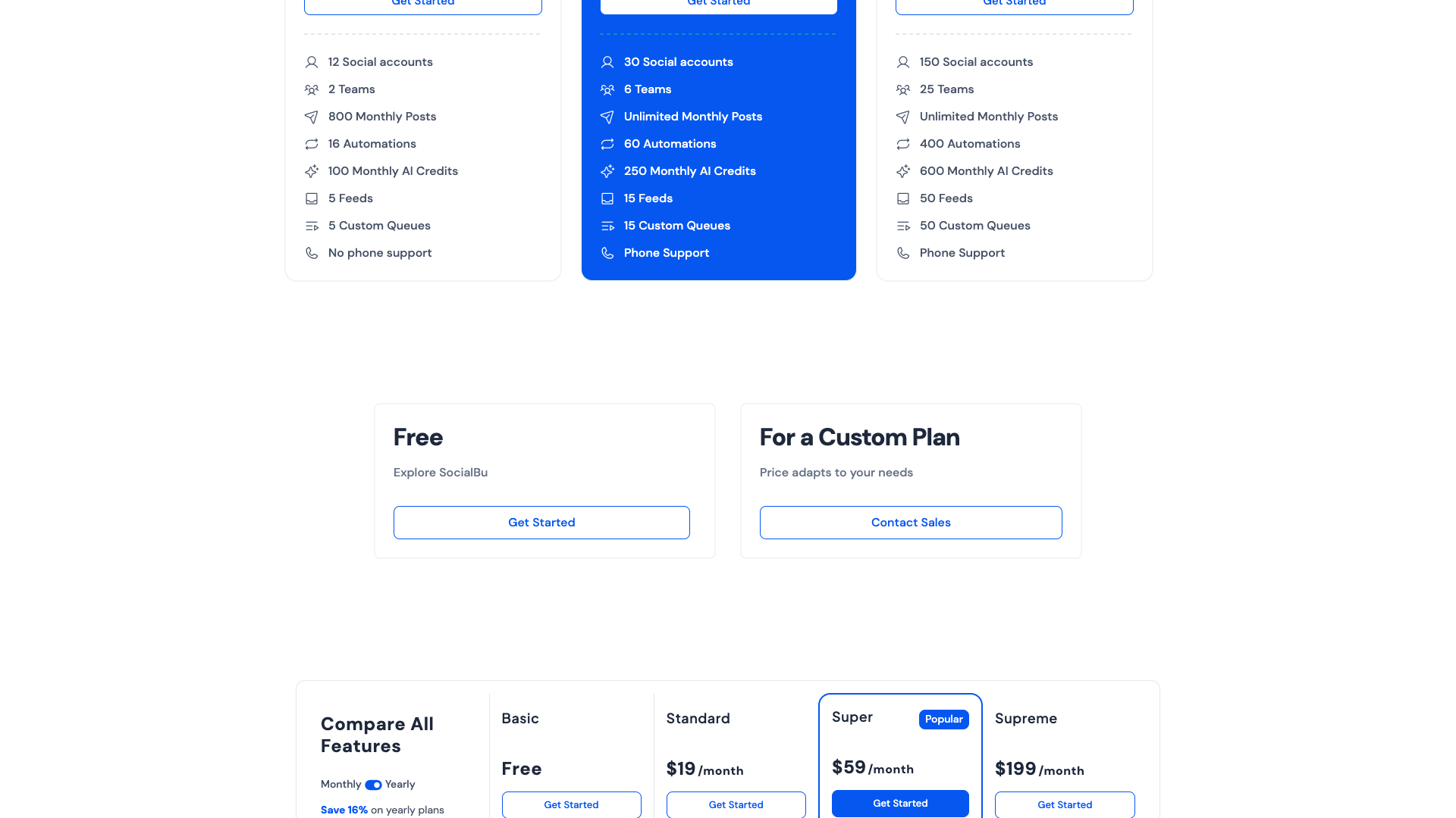 Pricing page displaying plans and value for money