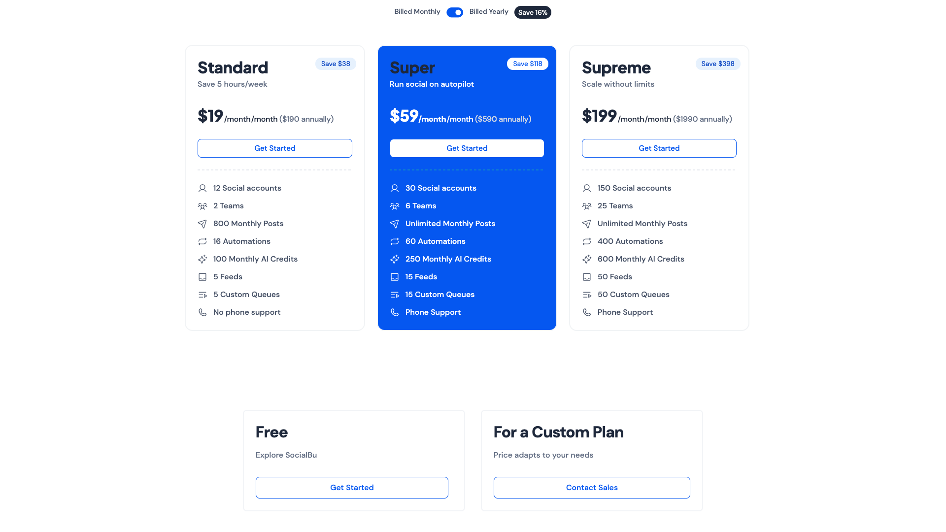 Pricing plans for SocialBu