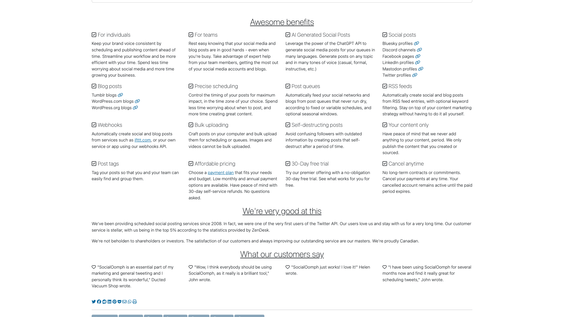 Testimonials section on homepage showcasing user feedback