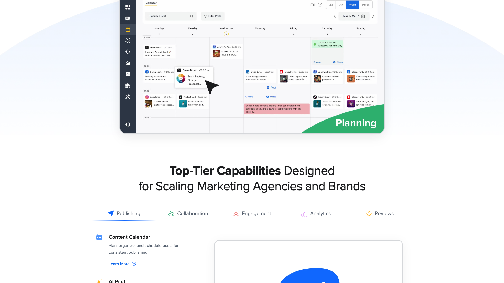 Analytics section on homepage showcasing detailed social media analytics
