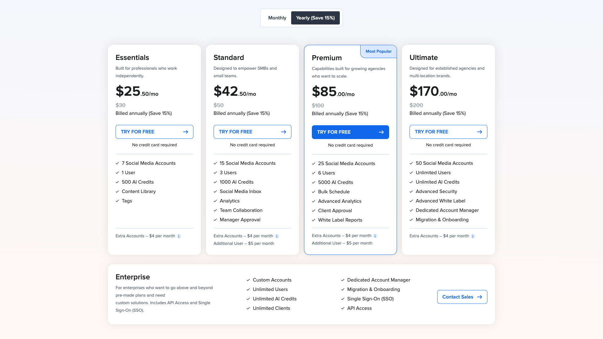 Pricing page showing SocialPilot's plans and options