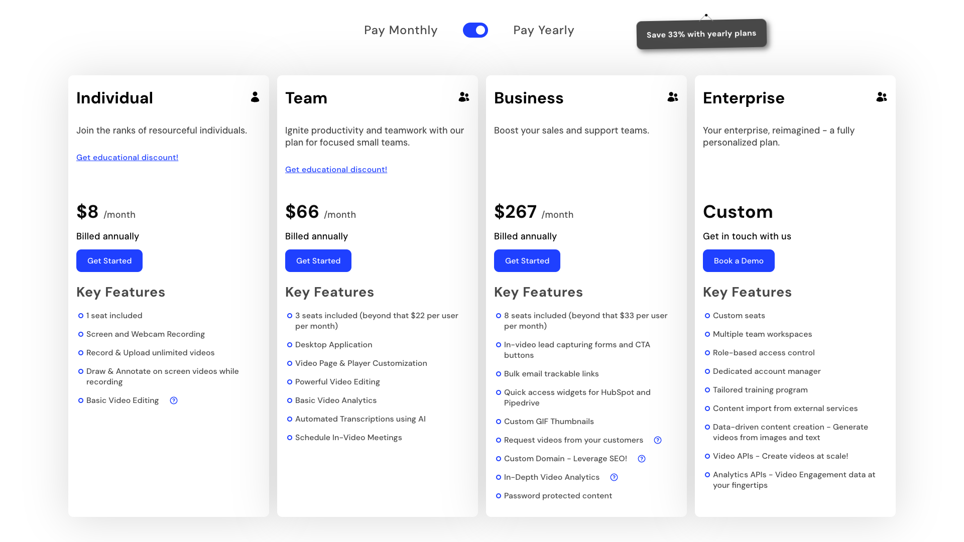 Pricing page showcasing customer testimonials and plans