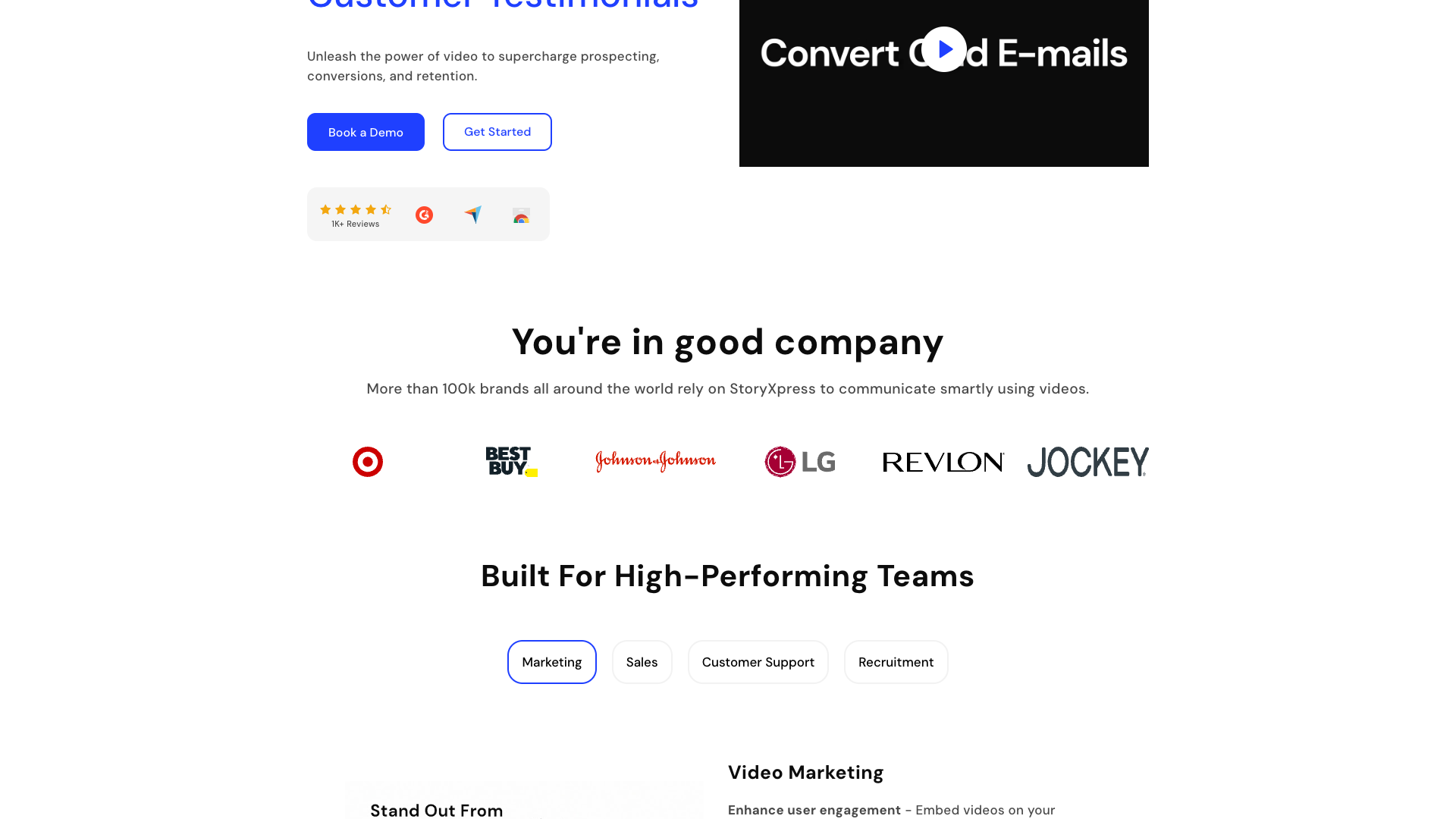 Video hosting capabilities on homepage