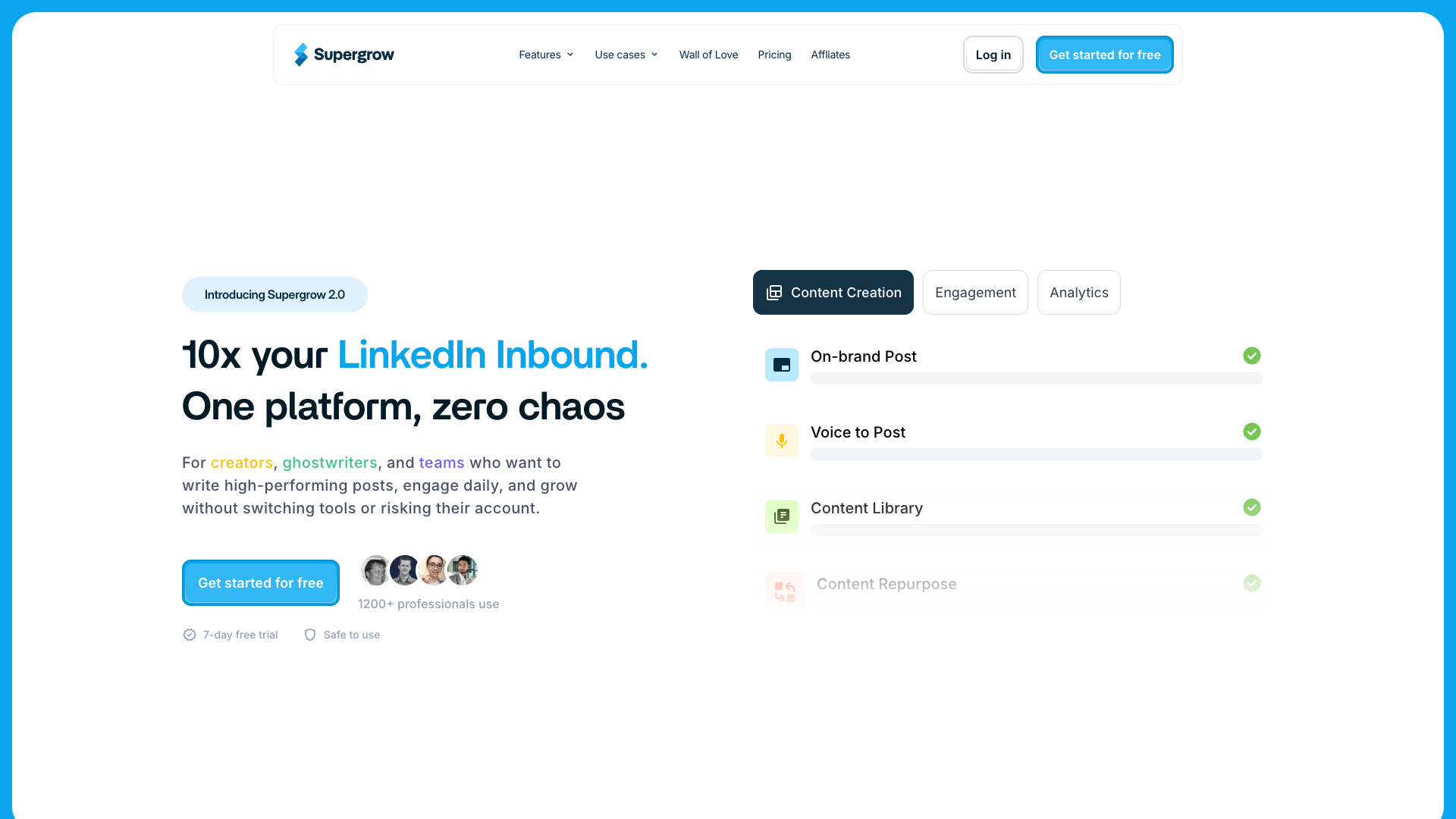 Overview of features on the homepage