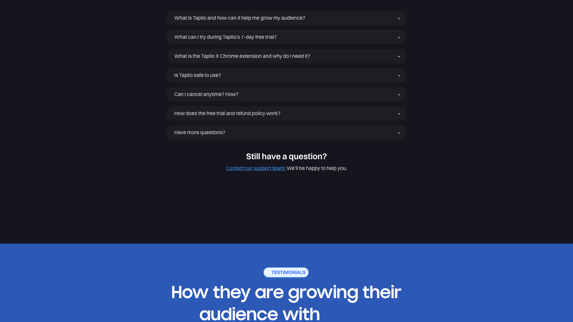 Testimonials section on homepage highlighting user success
