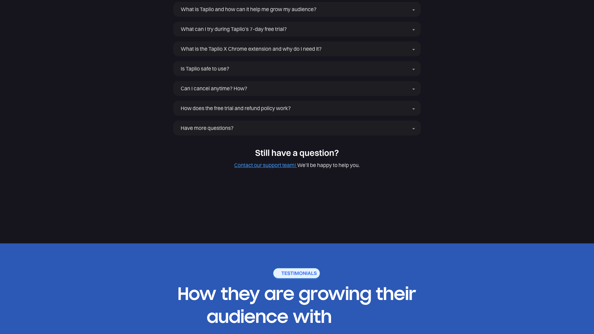 7-day free trial offer section on homepage