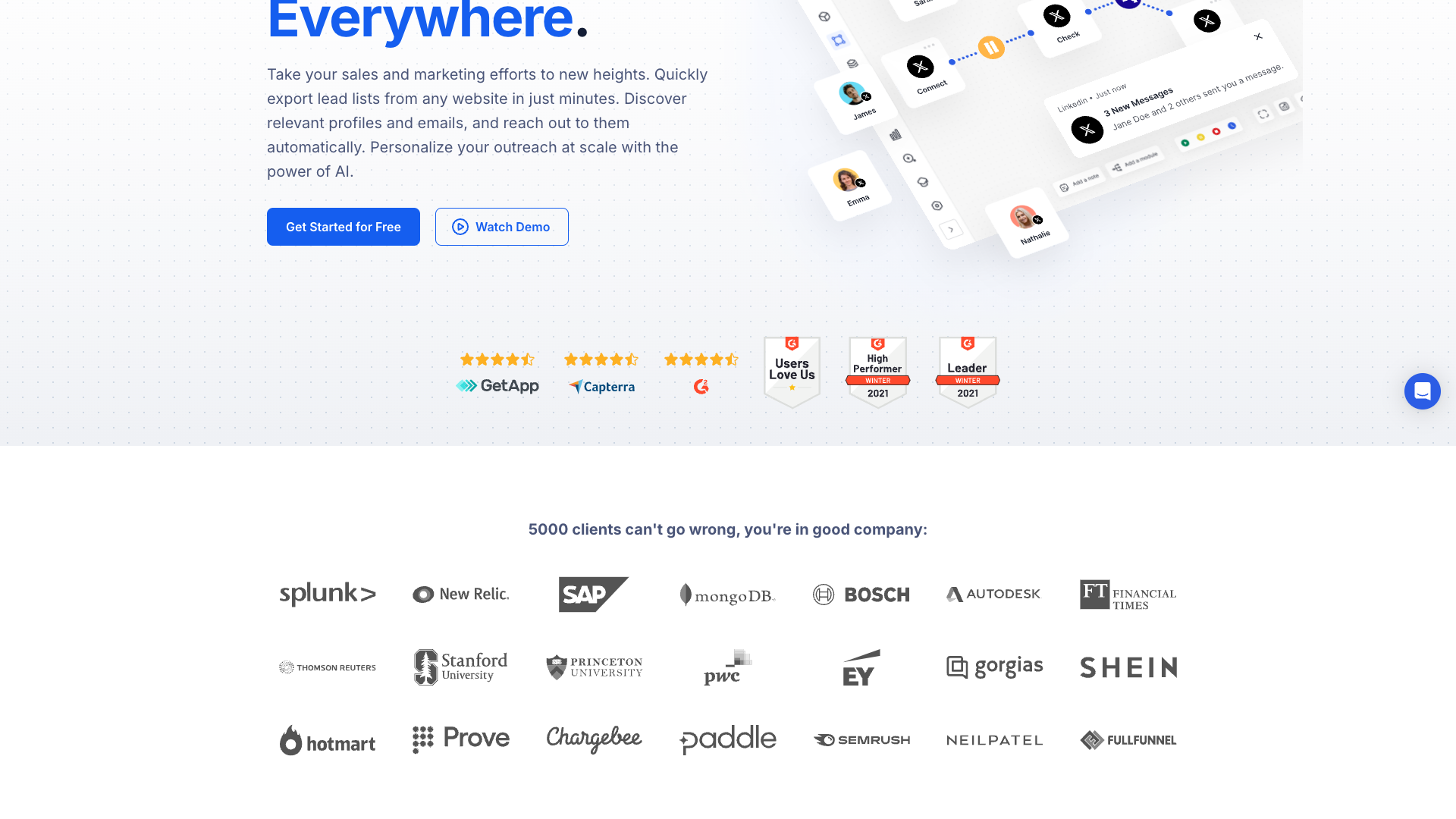 Features section on homepage highlighting TexAu's automation capabilities