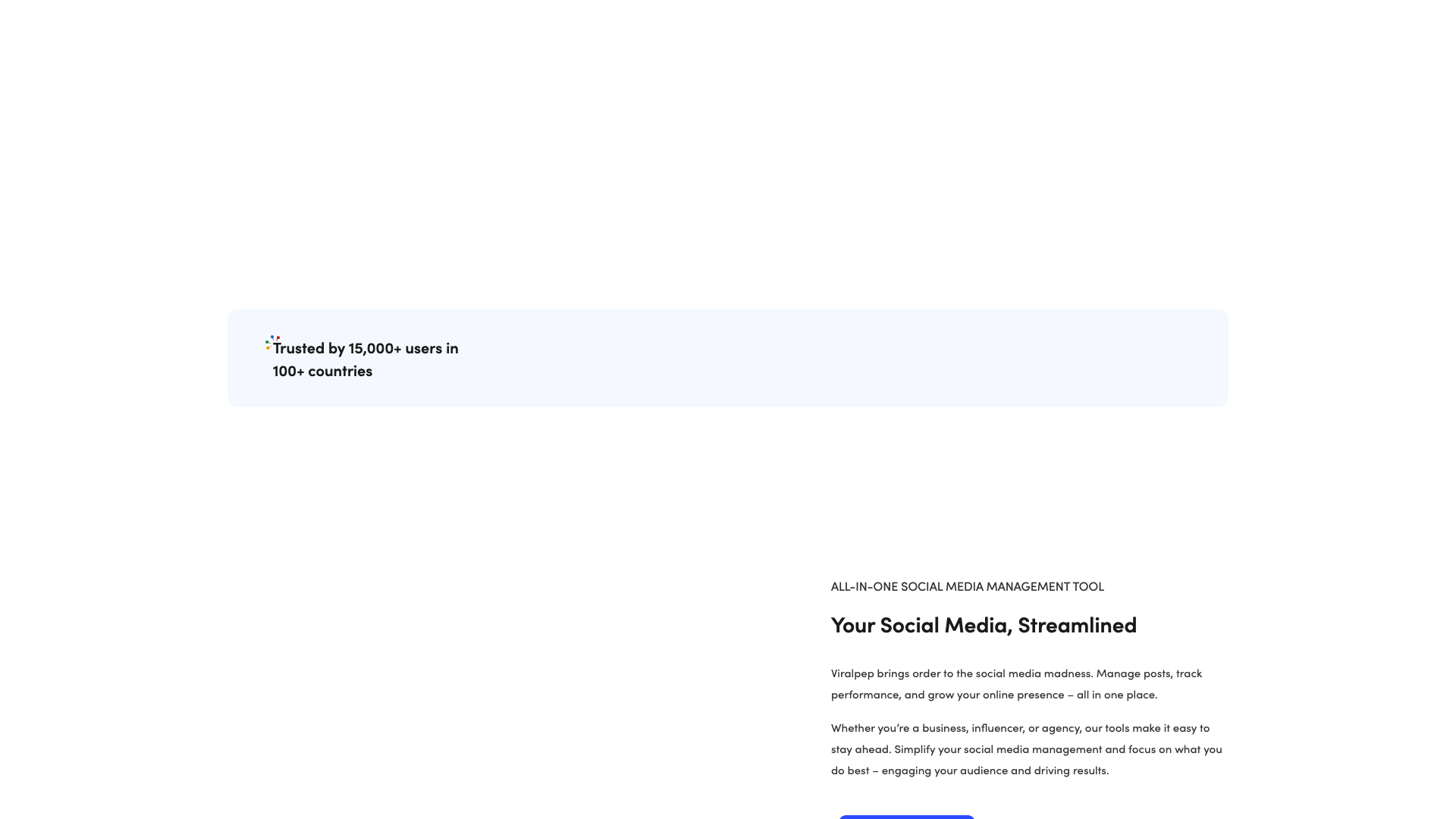 Features section highlighting analytics and reporting capabilities