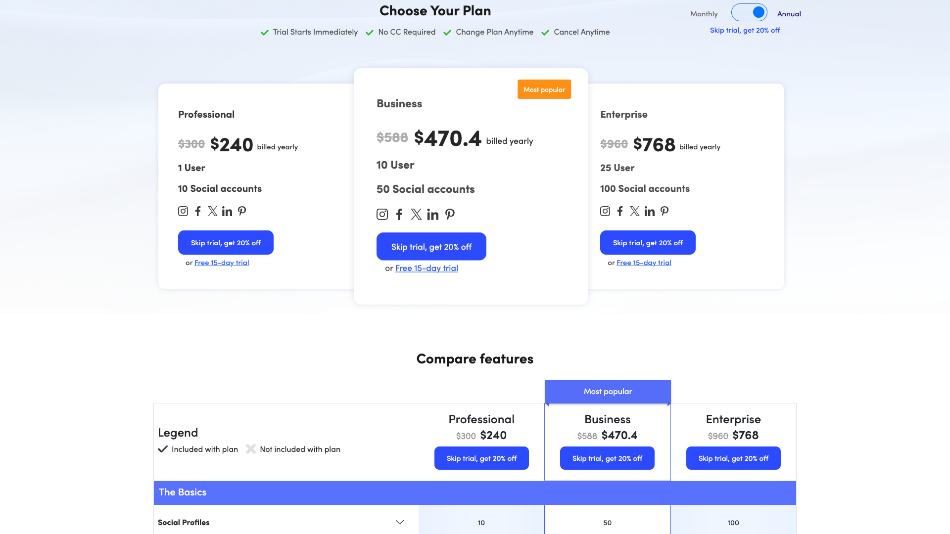 Pricing page showing plans for Viralpep