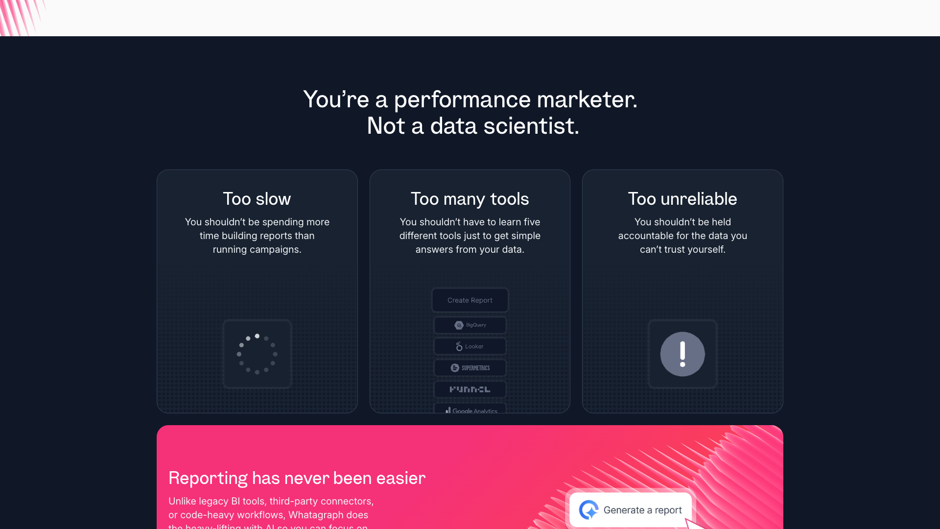 Features section on homepage highlighting AI-ready marketing intelligence