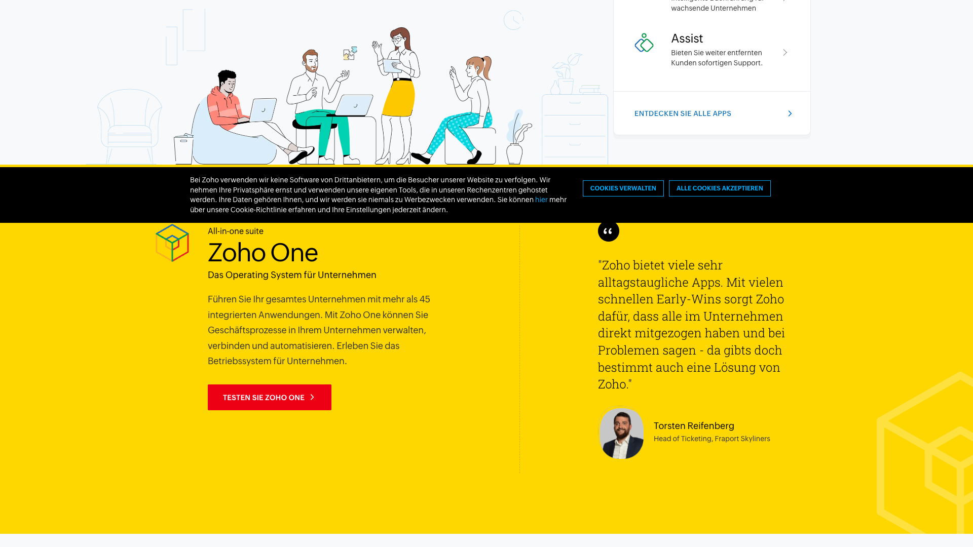 Features section on Zoho homepage highlighting key capabilities