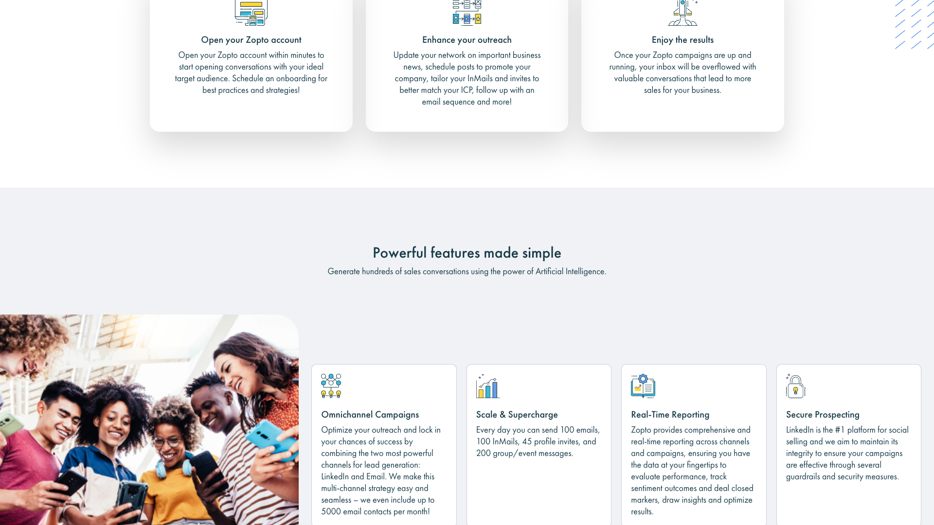 Features section on homepage highlighting key functionalities