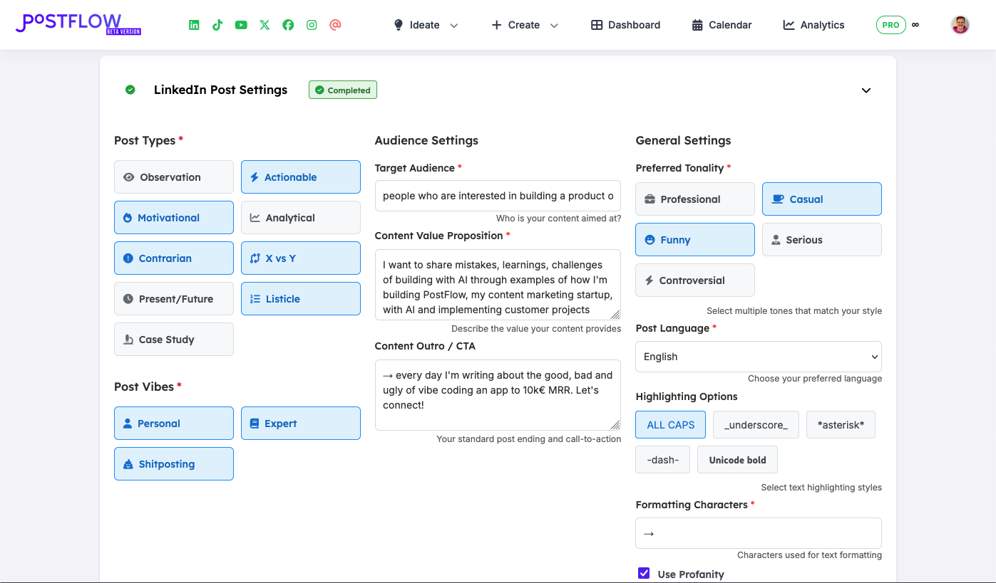 Change your vibe settings