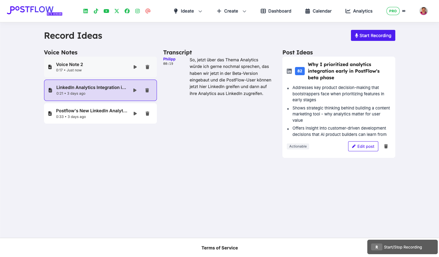Get AI-generated LinkedIn post ideas from your interviews