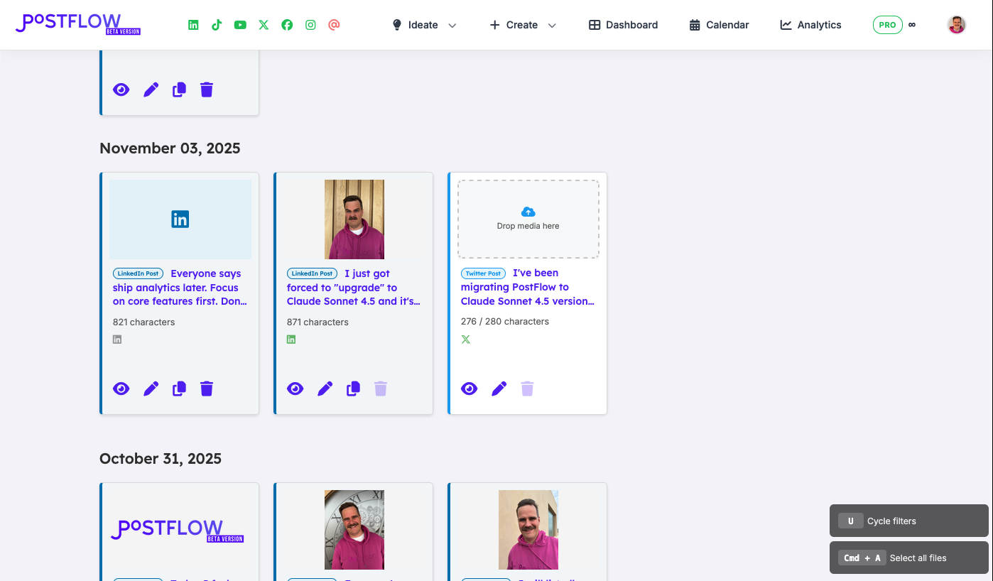 Manage LinkedIn content from dashboard